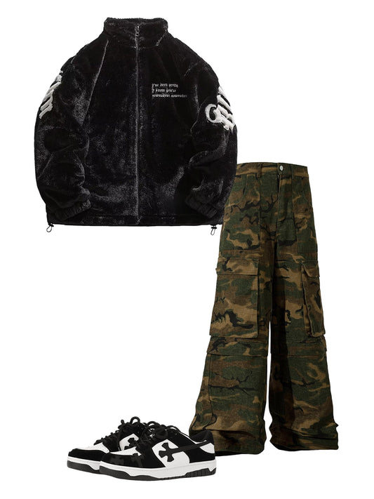 Thesupermade Street Letter Embroidered Fleece Jacket - 1838