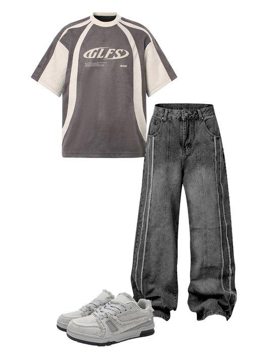 Thesupermade Washed Distressed Raw Edge Baggy Jeans - 2271