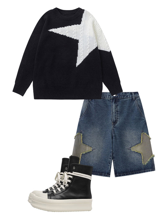 Thesupermade Star Contrast Knit Sweater