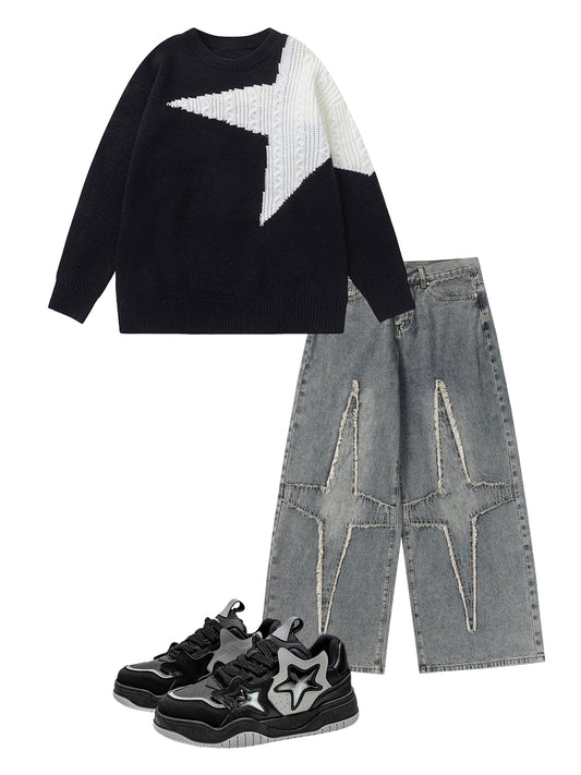 Thesupermade Star Contrast Knit Sweater