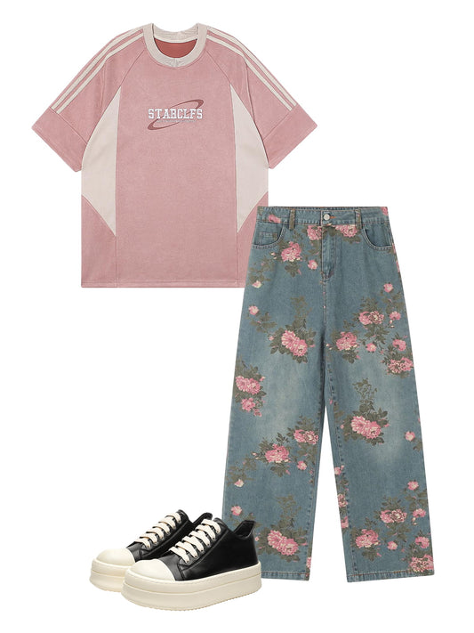 Thesupermade Floral Print Straight Jeans