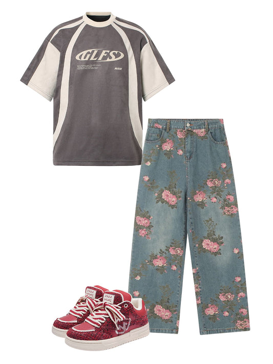 Thesupermade Floral Print Straight Jeans