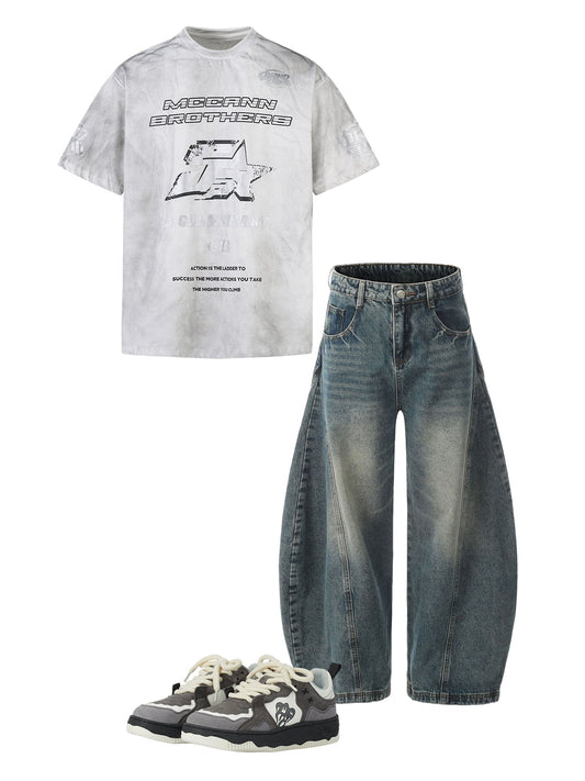 Washed Wide-Leg Balloon Jeans - 2301