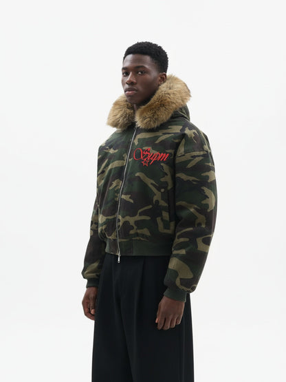 Embroidered Detachable Fur Hooded Jacket 