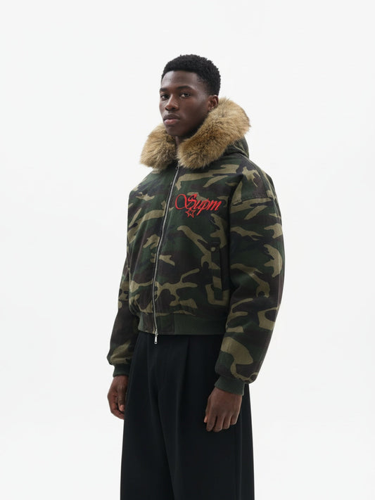 Embroidered Detachable Fur Hooded Jacket 