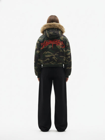 Embroidered Detachable Fur Hooded Jacket 