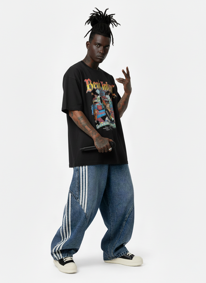Denim Contrast Striped Stitching Barrel Jeans 