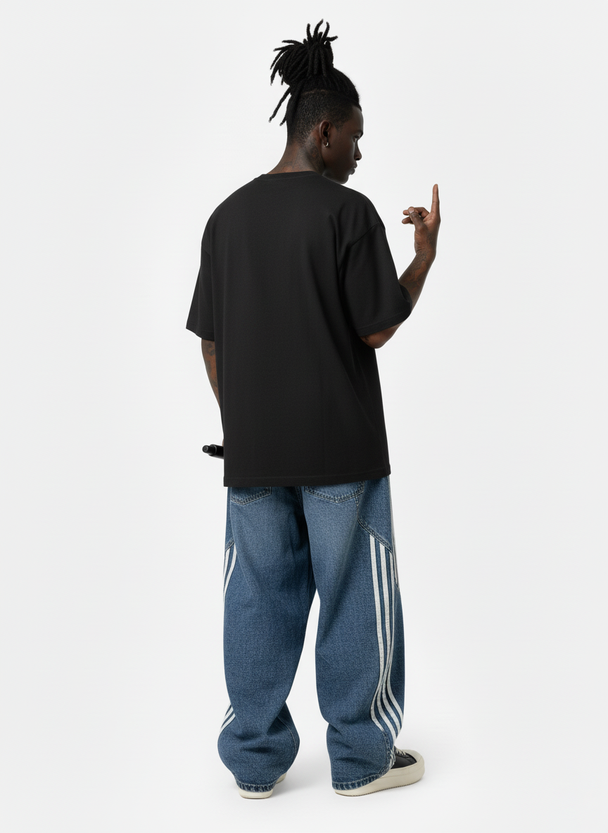 Denim Contrast Striped Stitching Barrel Jeans 