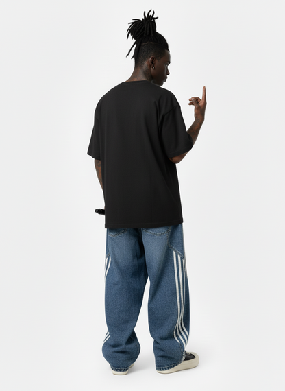 Denim Contrast Striped Stitching Barrel Jeans 