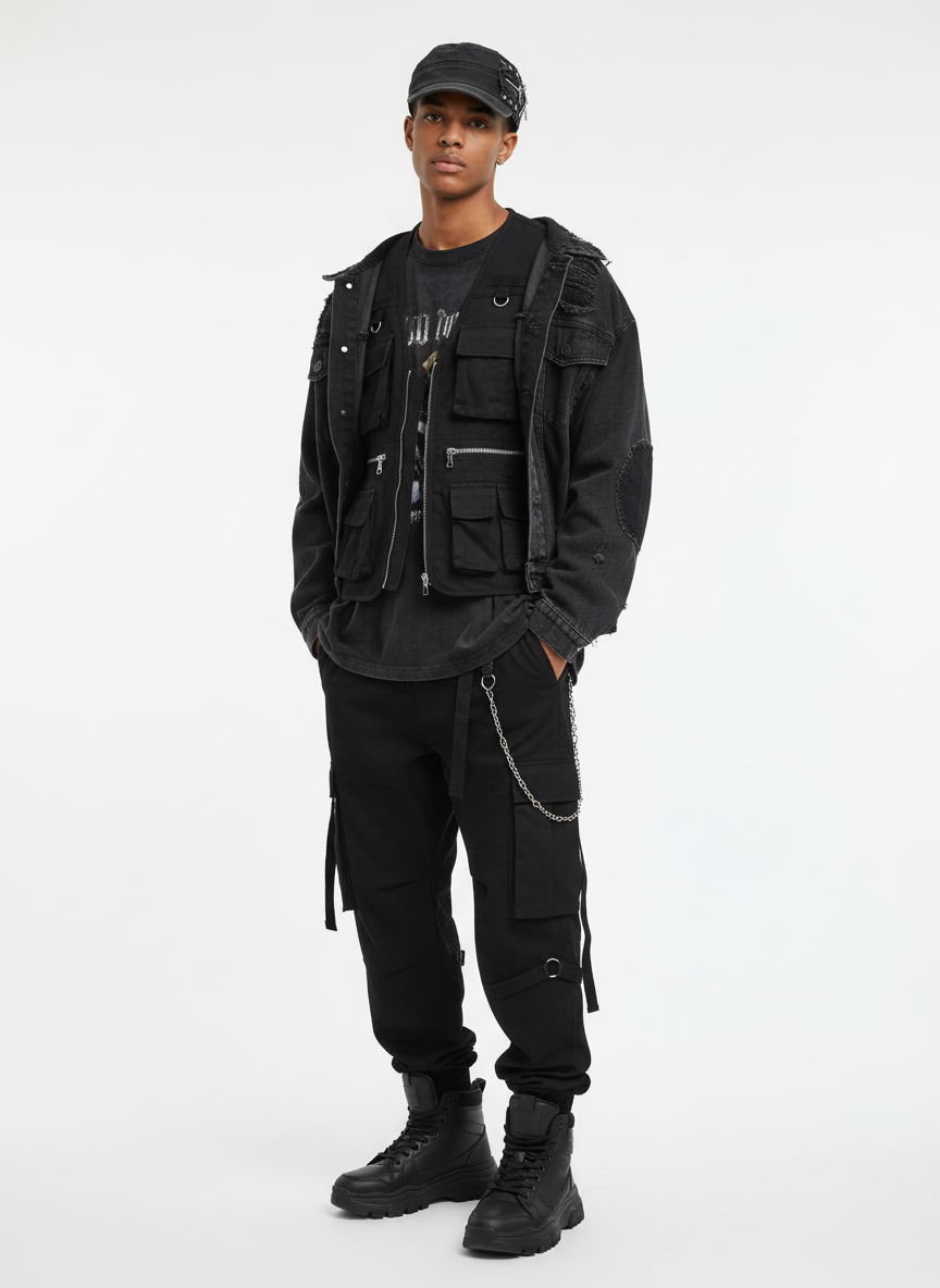 Washed Rivet Zipper Flat Top Cap 