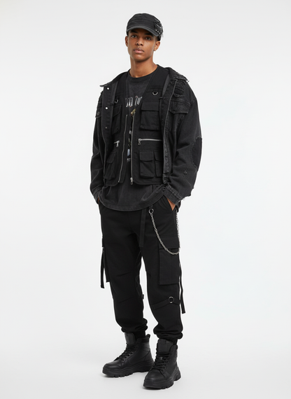 Washed Rivet Zipper Flat Top Cap 