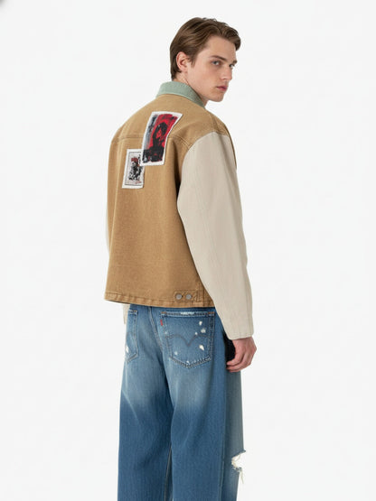 Punk Retro Collage Print Distressed Heavy Jacket 