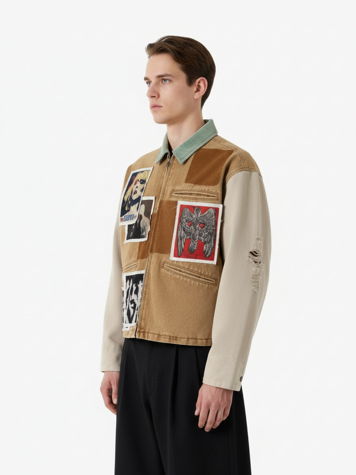 Punk Retro Collage Print Distressed Heavy Jacket 