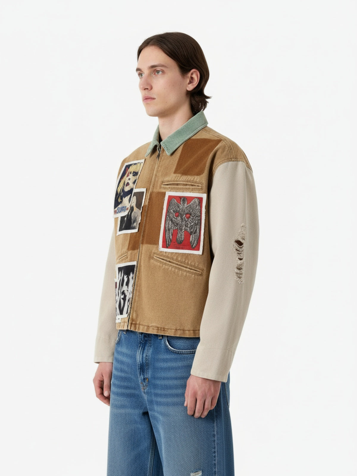 Punk Retro Collage Print Distressed Heavy Jacket 