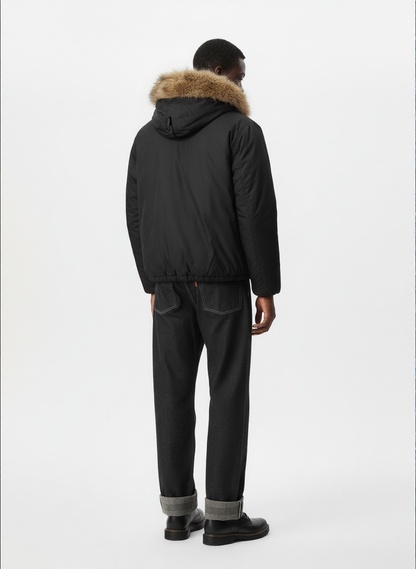 Retro Pleated Fur Hooded Padded Jacket 