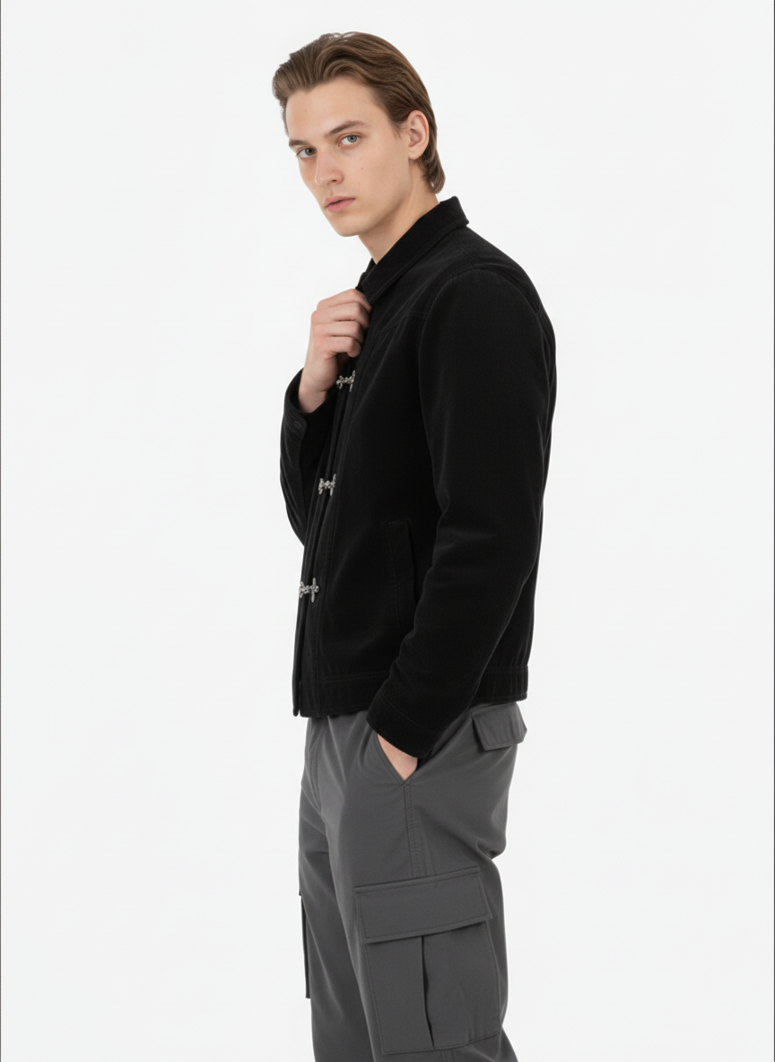 Retro Unique Metal Button Lapel Suede Bomber Jacket - 2538 