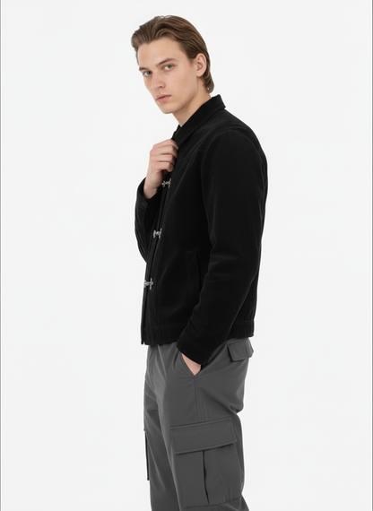 Retro Unique Metal Button Suede Lapel Bomber Jacket 