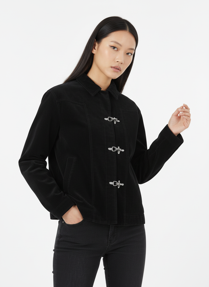 Retro Unique Metal Button Suede Lapel Bomber Jacket 