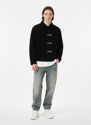 Retro Unique Metal Button Lapel Suede Bomber Jacket - 2538 
