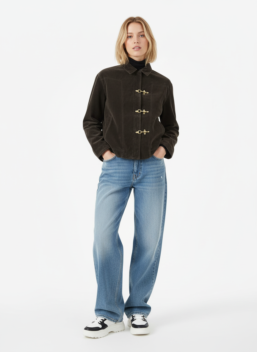 Retro Unique Metal Button Suede Lapel Bomber Jacket 