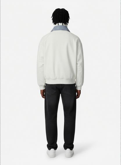 Retro Layered Look Plaid Collar Padded Jacket 