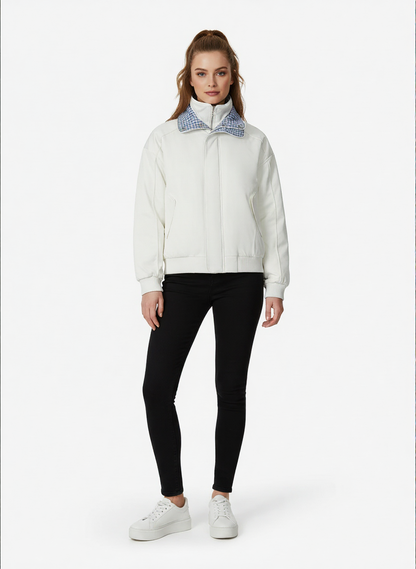 Retro Layered Look Plaid Collar Padded Jacket 