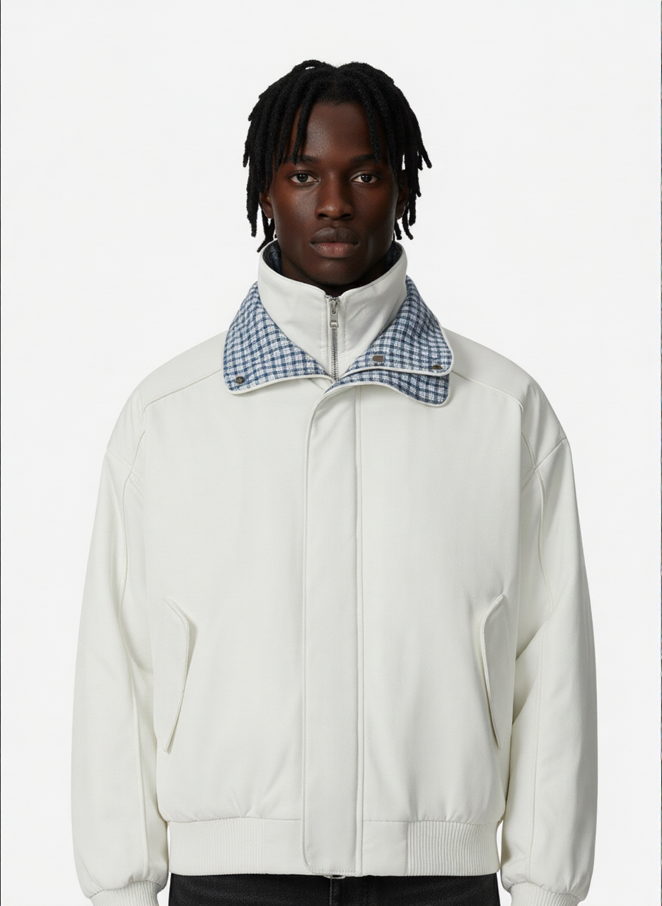 Retro Layered Look Plaid Collar Padded Jacket 