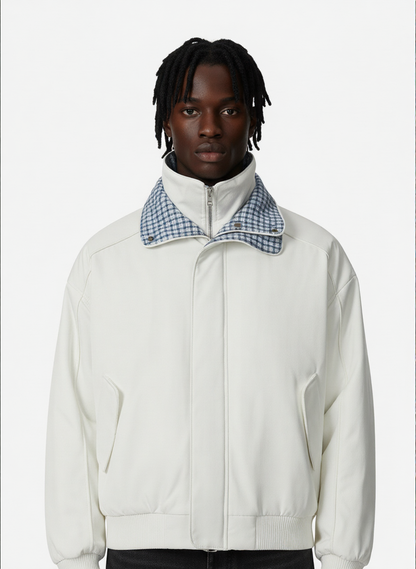 Retro Layered Look Plaid Collar Padded Jacket 