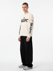 Textured Waffle SUPM Letter Graphic Long Sleeve T-Shirt - 2600 