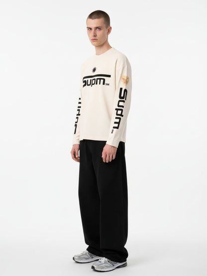 Textured Waffle SUPM Letter Graphic Long Sleeve T-Shirt 