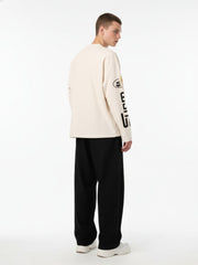 Textured Waffle SUPM Letter Graphic Long Sleeve T-Shirt - 2600 