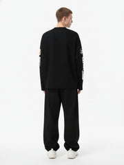 Textured Waffle SUPM Letter Graphic Long Sleeve T-Shirt - 2600 