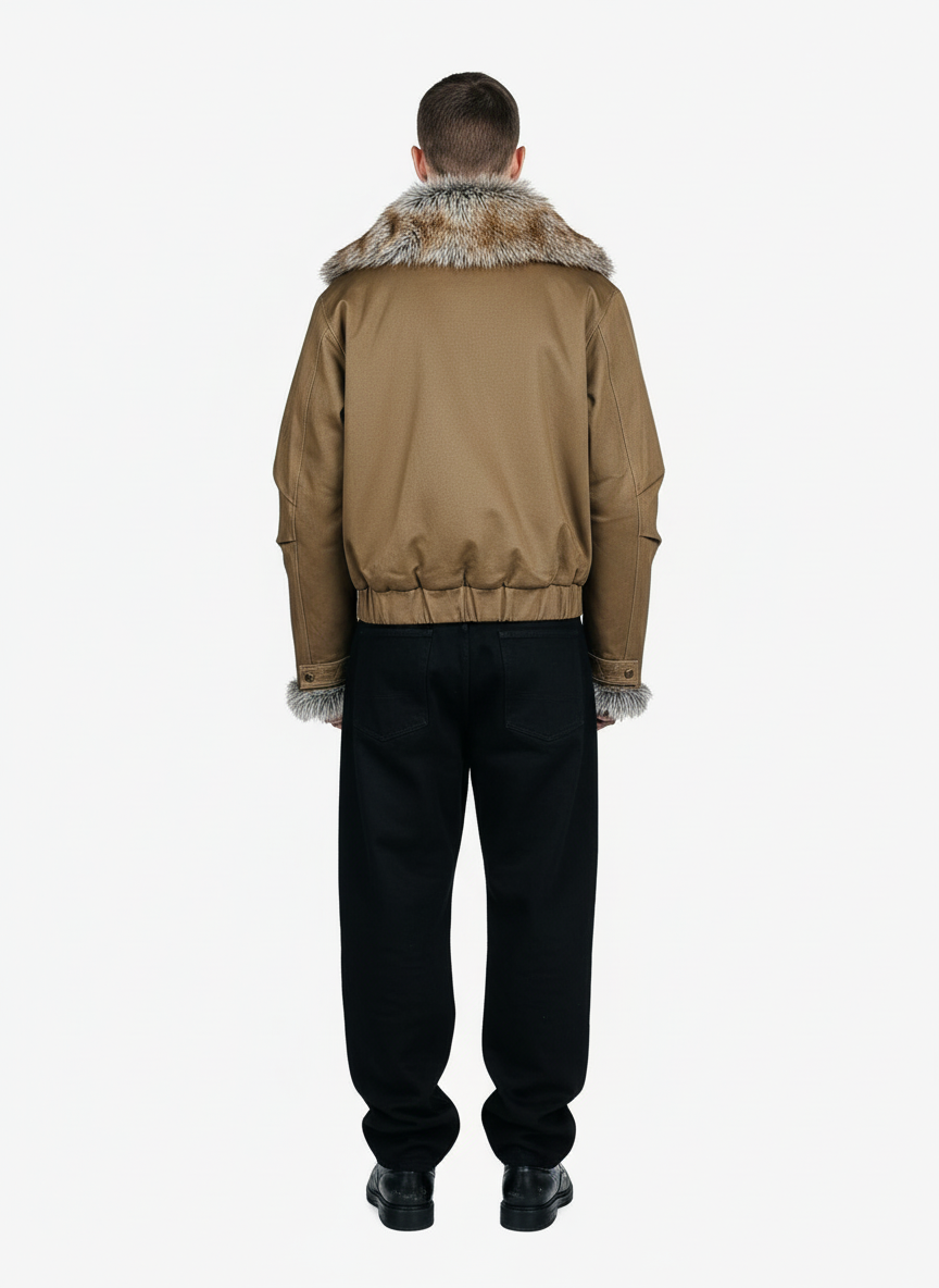 Retro Fur Collar Quilted Workwear Cotton Jacket 