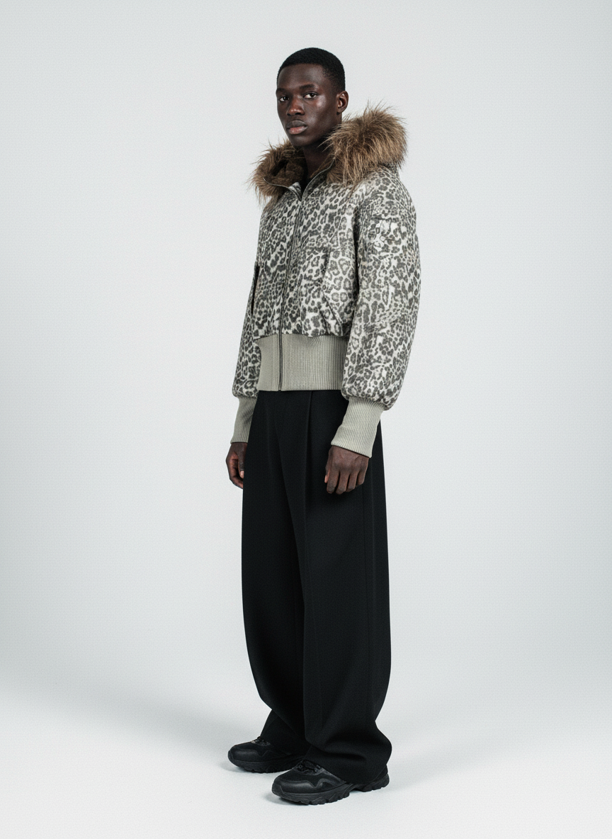 Retro Cheetah  Fur Collar Cotton Jacket 