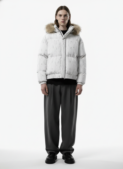 Vintage Fur Collar Hooded Cotton Jacket 