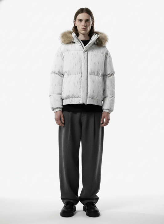 Vintage Fur Collar Hooded Cotton Jacket 