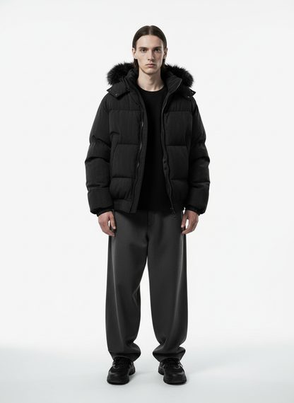 Vintage Fur Collar Hooded Cotton Jacket 