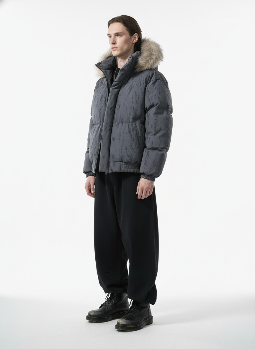 Vintage Fur Collar Hooded Cotton Jacket 