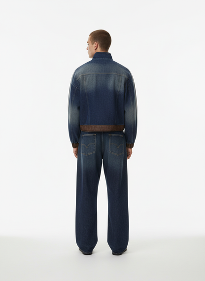 Retro Badge Embroidered Cropped Denim Jacket 