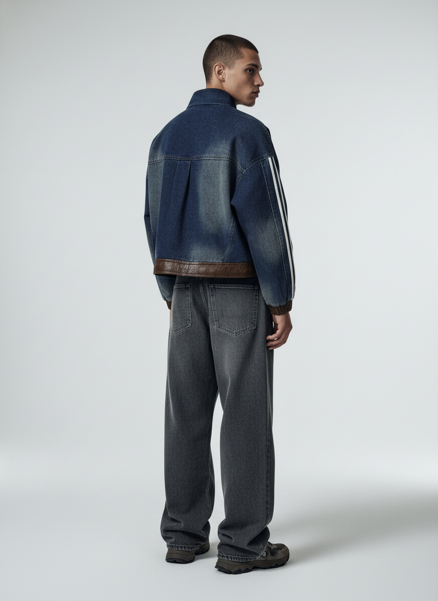 Retro Badge Embroidered Cropped Denim Jacket 