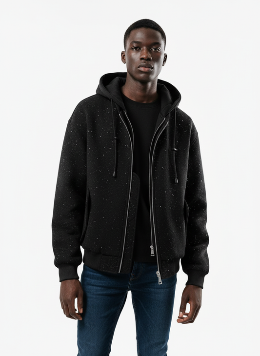 Retro Rhinestone Double Zipper Cotton Jacket 