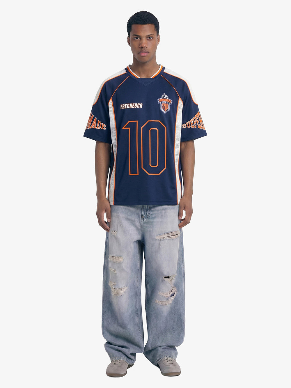 Contrast Panel Mesh Number Print Jersey T-Shirt 
