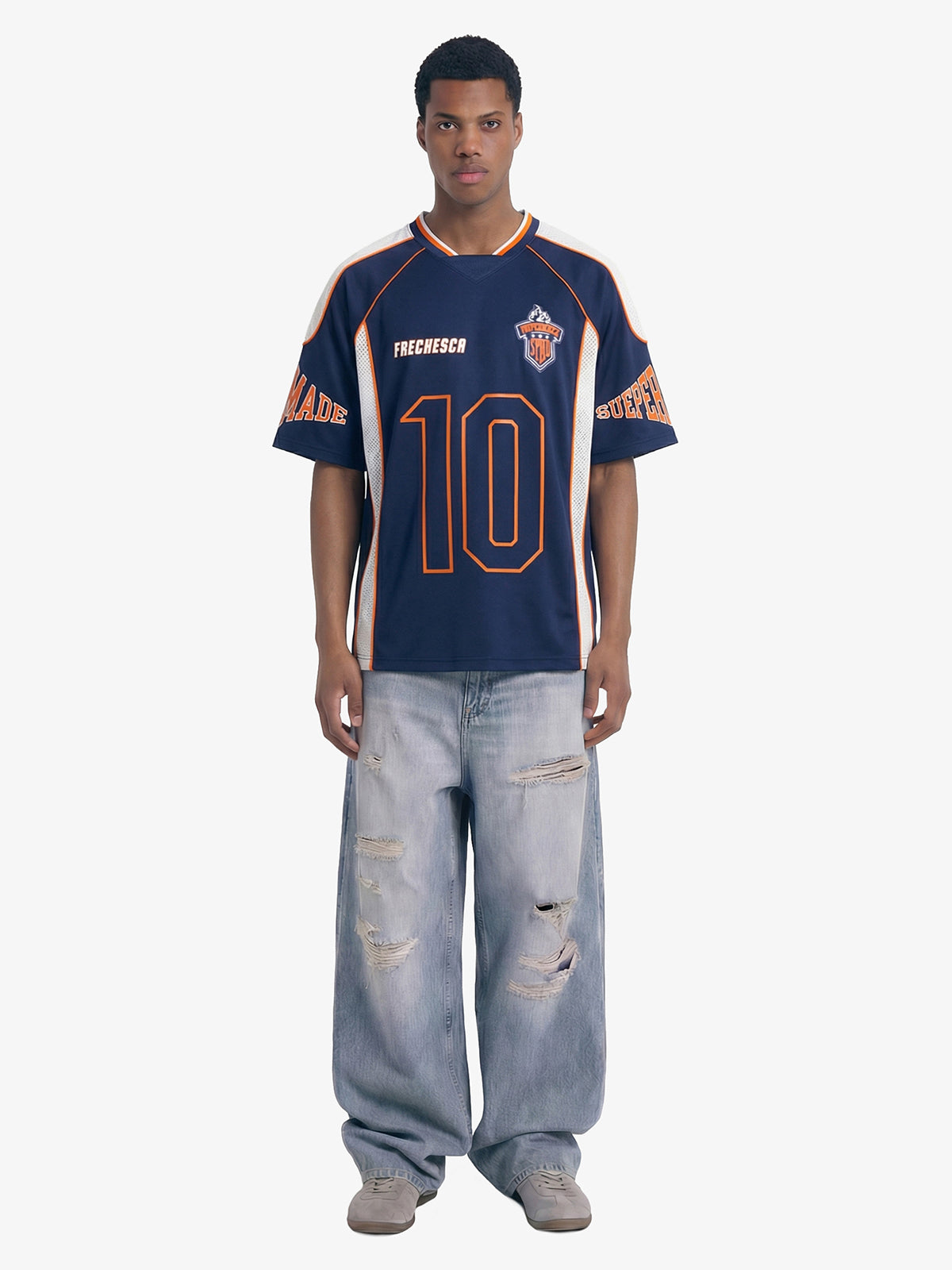 Contrast Panel Mesh Number Print Jersey T-Shirt 
