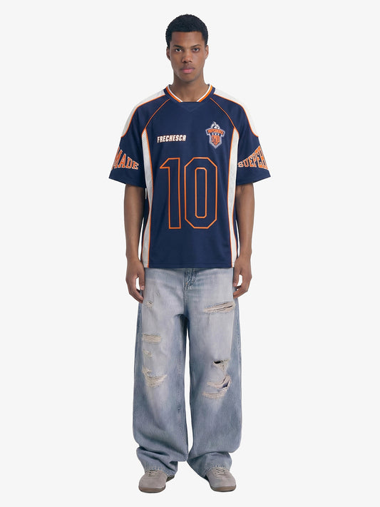 Contrast Panel Mesh Number Print Jersey T-Shirt 