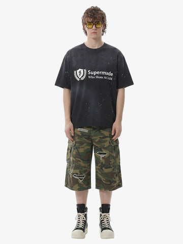 Retro Ripped Camouflage Cropped Jorts - 2387 