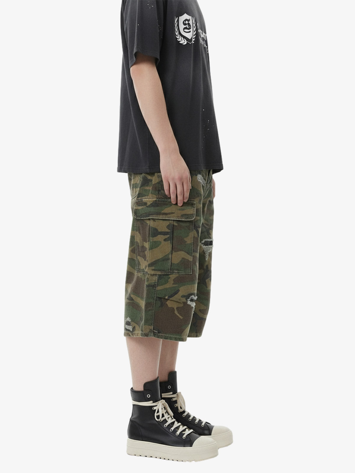 Retro Ripped Camouflage Cropped Jorts - 2387 