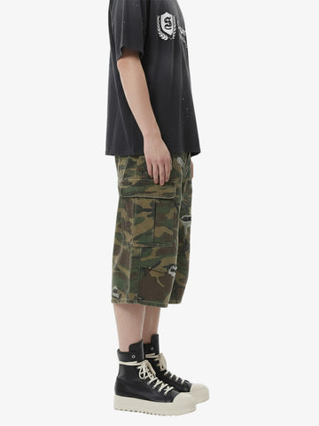 Retro Ripped Camouflage Cropped Jorts - 2387 