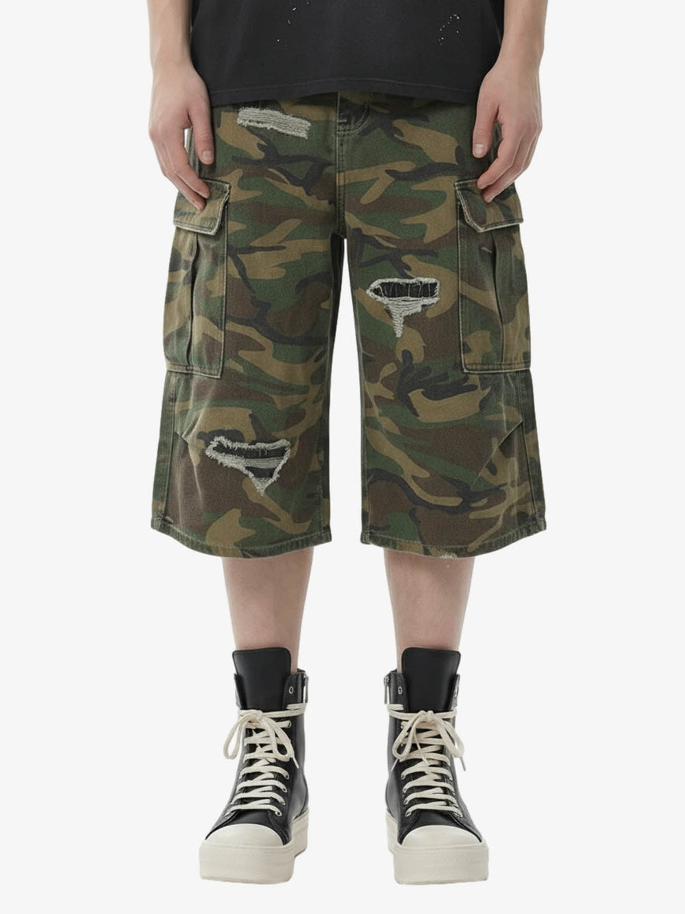Retro Ripped Camouflage Cropped Shorts- 2387 
