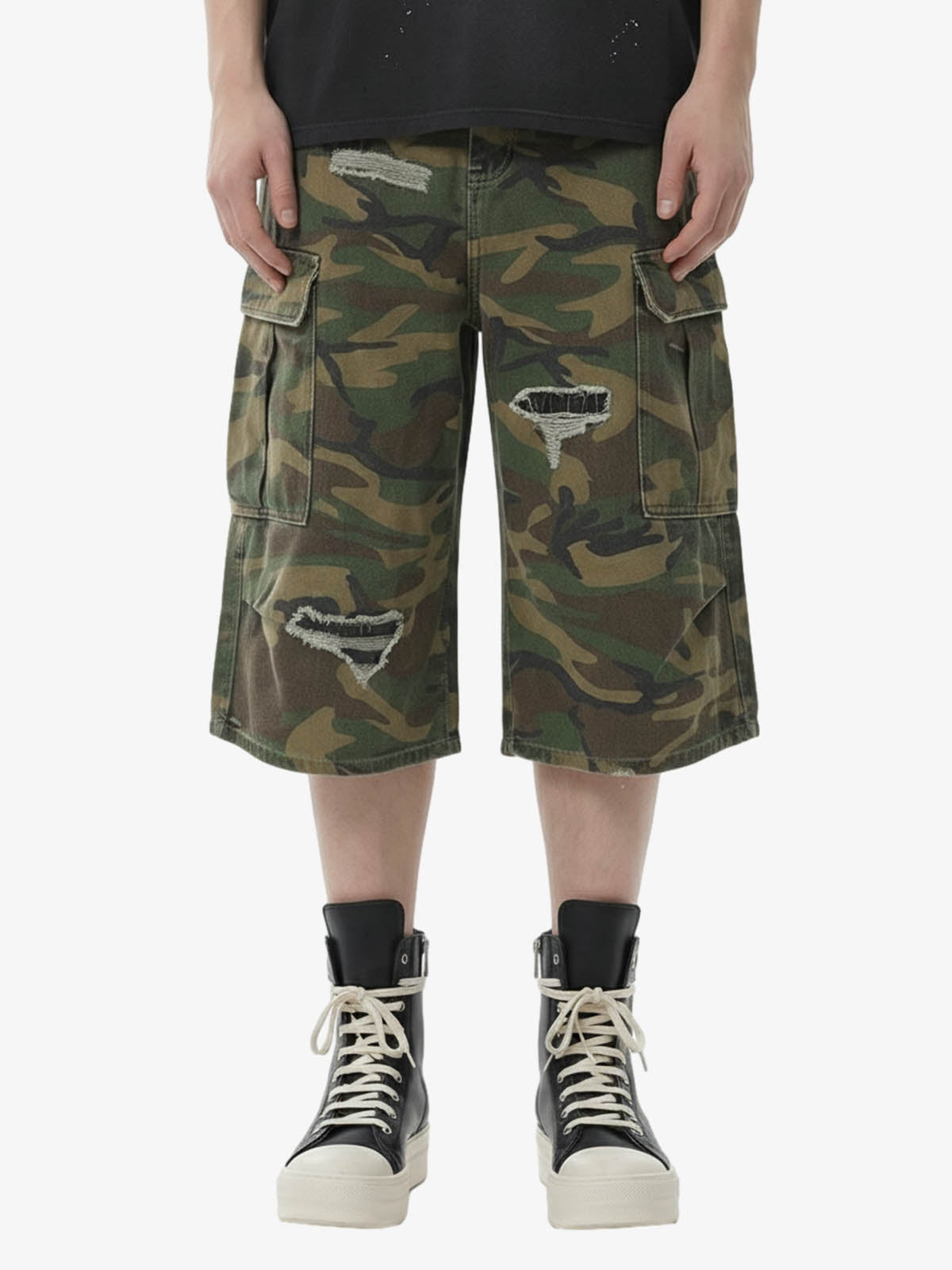 Retro Ripped Camouflage Cropped Shorts 2387