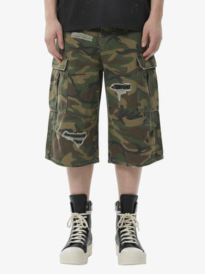 Retro Ripped Camouflage Cropped Jorts - 2387 